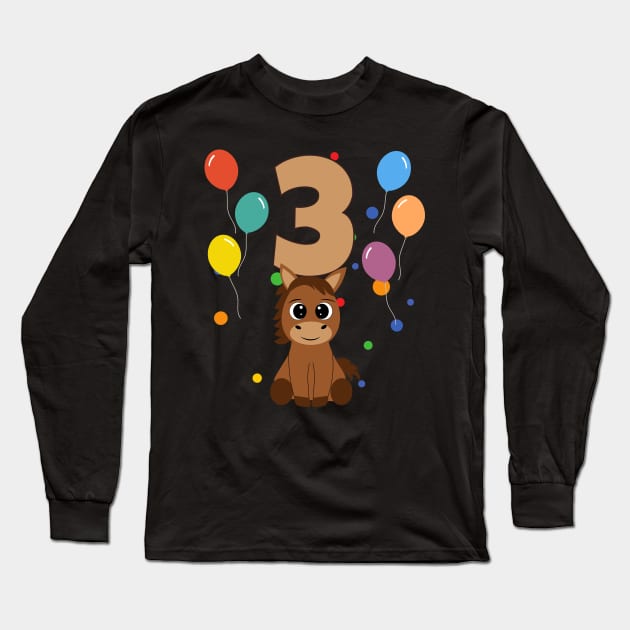 3rd Birthday Children's Birthday 3 Years Horse Long Sleeve T-Shirt by Schwarzweiss